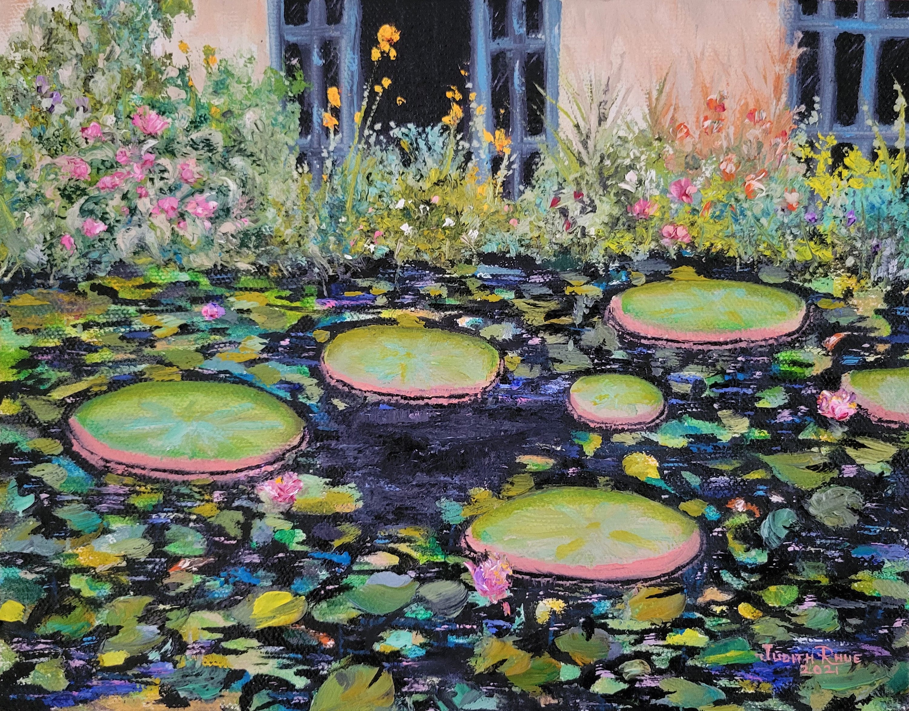 Original Oil Painting Landscape Lily Pads Garden Flowers Pond Etsy