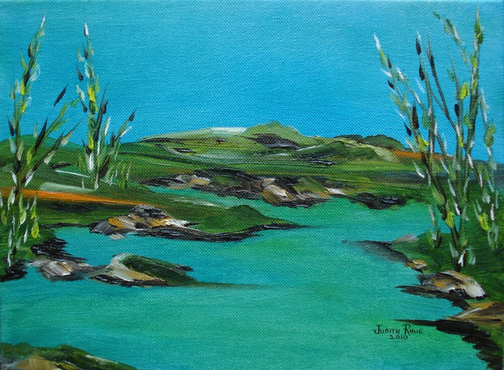 oil painting landscape reed reeds lake pond nature water Etsy