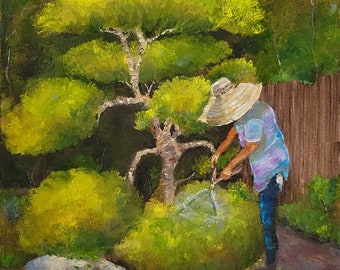 original oil painting landscape gardener people topiary garden worker man tree canvas artwork oil paintings on canvas decoration home decor