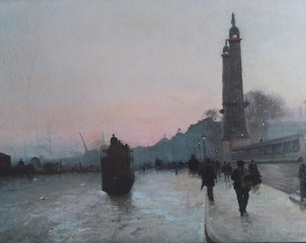Arte impresionista francés de Alfred Smith, Tranvía en el Quai de Bordeaux.
