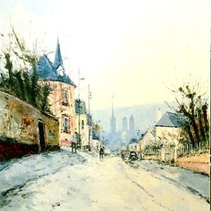 oeuvre d'art vintage de Jean Pierre Dubord (1949+)-période post-impressionnisme française-une vue de Rouen-huile signée-46 x 54 cm+cadre-état neuf.