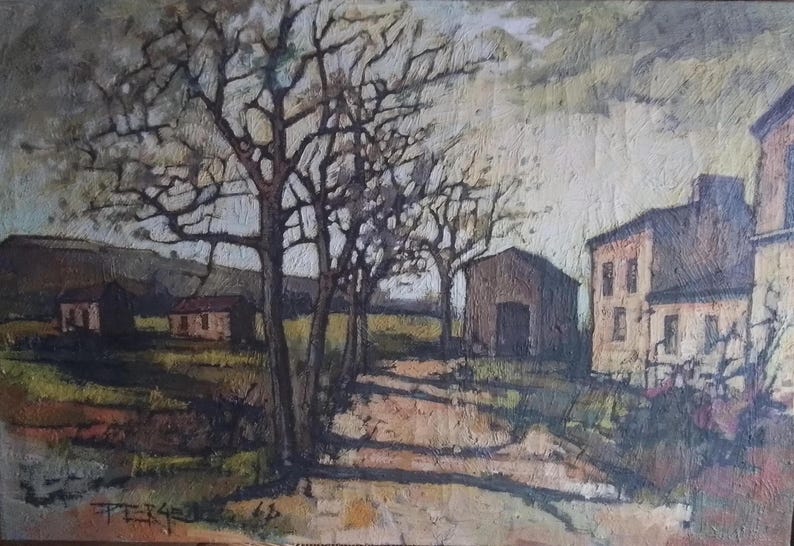 Arte francés de Pergel Jacques, Escena de pueblo, Pintura al óleo, Arte postimpresionista imagen 11