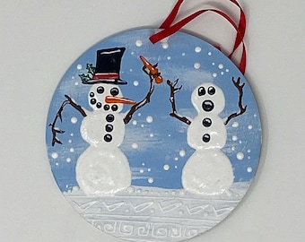 Christmas ornament, snowman ornament, wood ornament, hand painted