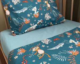 Baby Bedding Set, 100% Cotton Crib Sheet, natural sleep bedding set for boys and girls, blue color animal embroidered baby bedding set