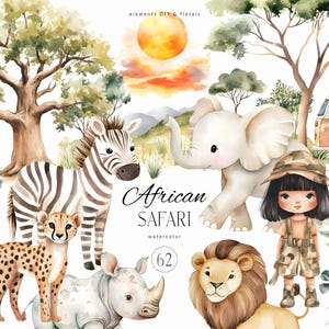 Clipart di animali da safari - Wild One Birthday, decorazioni per compleanno africane - Safari Truck, decorazioni per cameretta dei bambini della savana - Asilo nido con animali africani per bambini