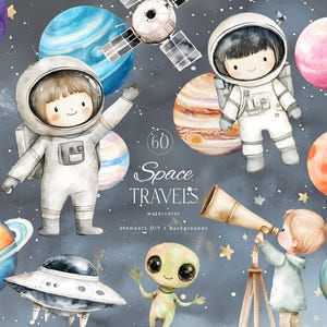Astronaut Clipart - Weltraum Clipart - Junge Geburtstag Clipart - UFO Alien Clipart - Nette Planeten - Kleine Astronauten Clipart für Kinder
