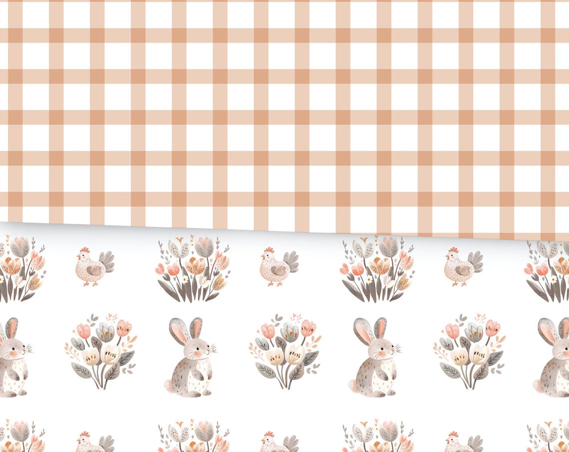 Checkerd Farm Pattern Watercolor Farm Animals Digital Papers Set - Cottagecore Checkered ...