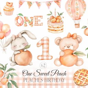 Our Sweet Peach One Birthday - Watercolor Peaches Clipart - Sweet Little Peach First Birthday -  Peachy Party Decor - Cute Fruits PNG