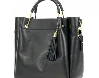 Handmade Pebbled Leather Tote Bag: Italian Craftsmanship, Free US Shipping