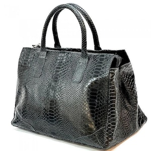 Python Printed Luxurious Leather Tote Bag, Unique and Bold Design, Handmade in Italy