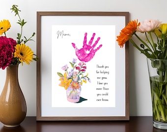 Arte imprimible con huella de mano para el Día de la Madre - Descarga digital instantánea