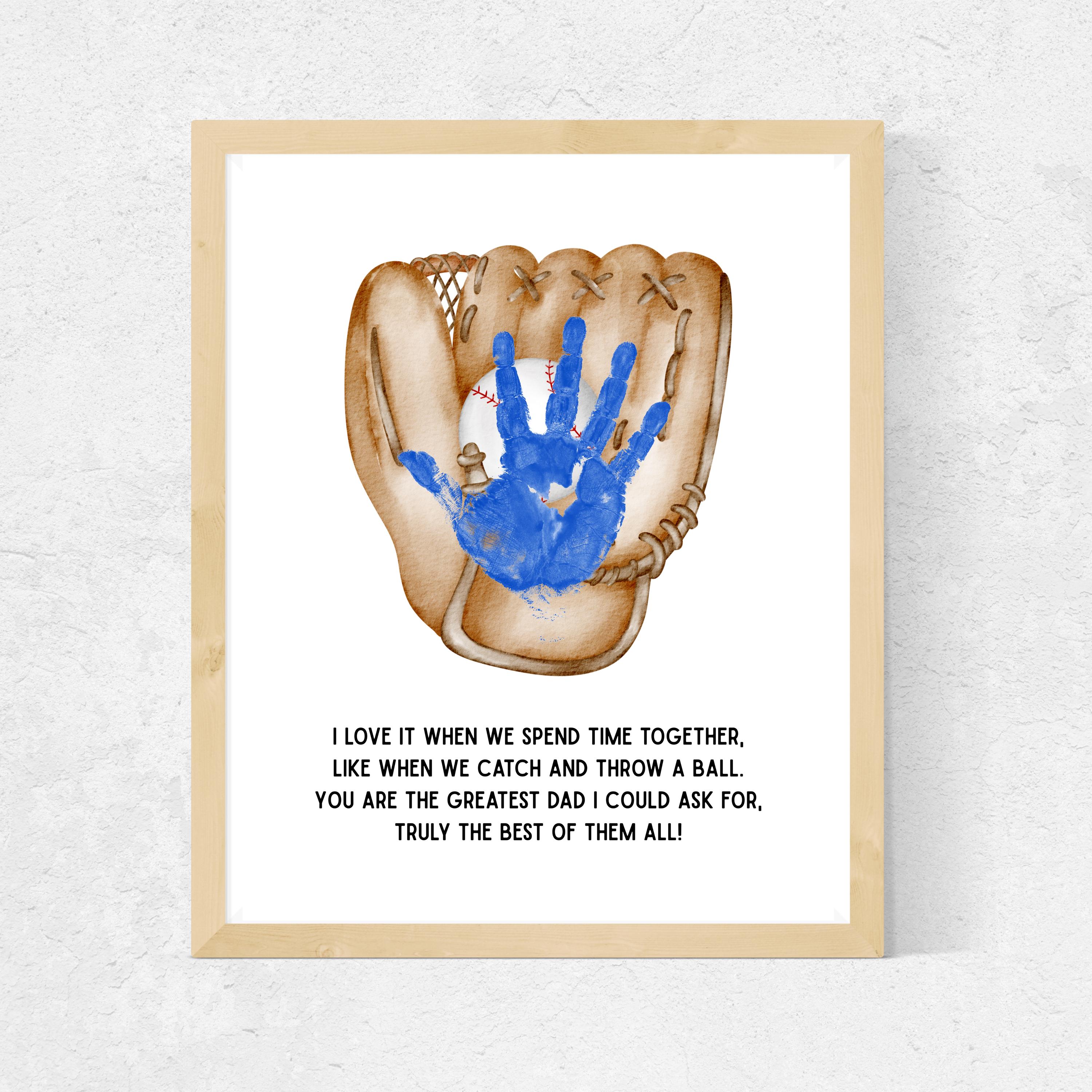 Arte imprimible con huella de mano de béisbol para el Día del Padre - Descarga digital instantánea