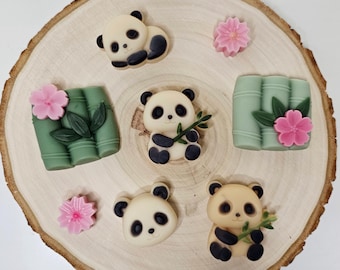 Pastillas de cera aromática / Pastillas de cera aromáticas de panda / Pastillas de cera aromáticas de animales adorables / Cera de soja decorativa / Regalo para ella / Fragancia para el hogar / Tema de bambú