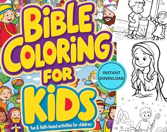 Bible Colouring Book For Kids Digital Download | 50 Faith-Based Designs Coloring Sheets | Printable Instant Digital Download PDF