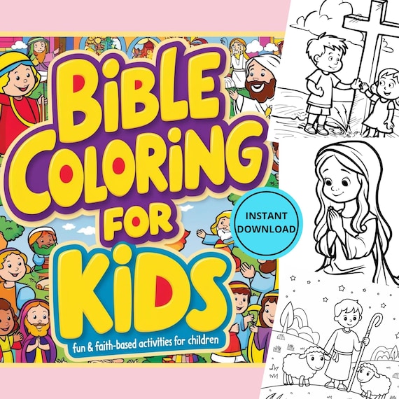 Bible Colouring Book For Kids Digital Download | 50 Faith-Based Designs Coloring Sheets | Printable Instant Digital Download PDF