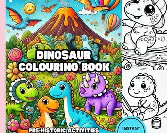 Süßes und verspieltes Dinosaurier Malbuch: Vorgeschichtliche Aktivitäten für Kinder im Alter von 3-8 Jahren Printable Sofortiger digitaler Download PDF