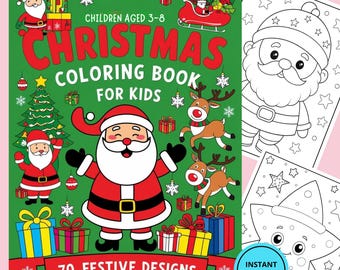 Weihnachtsmalbuch für Kinder - Sofortiger Download Druckbare PDF-Datei mit 70 Designs. Weihnachtliche Aktivitätspaket für Kinder im Alter von 3-8 Jahren