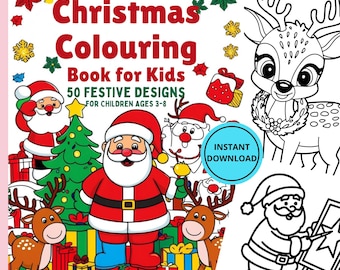 50 Weihnachten Malseiten für Kinder (Digitaler Download) Festliche Aktivitäten für Kinder 3-8 Printable Sofortiger Digitaler Download PDF
