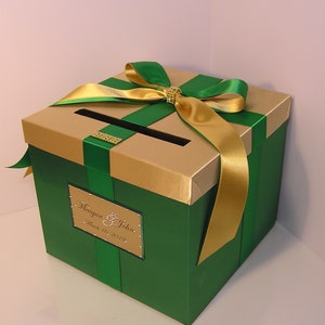 Wedding Card Box Gold and Emerald Green Gift Card Box Money Box Holder Quinceañera/Sweet 16/Wedding card box holder --Customize your color