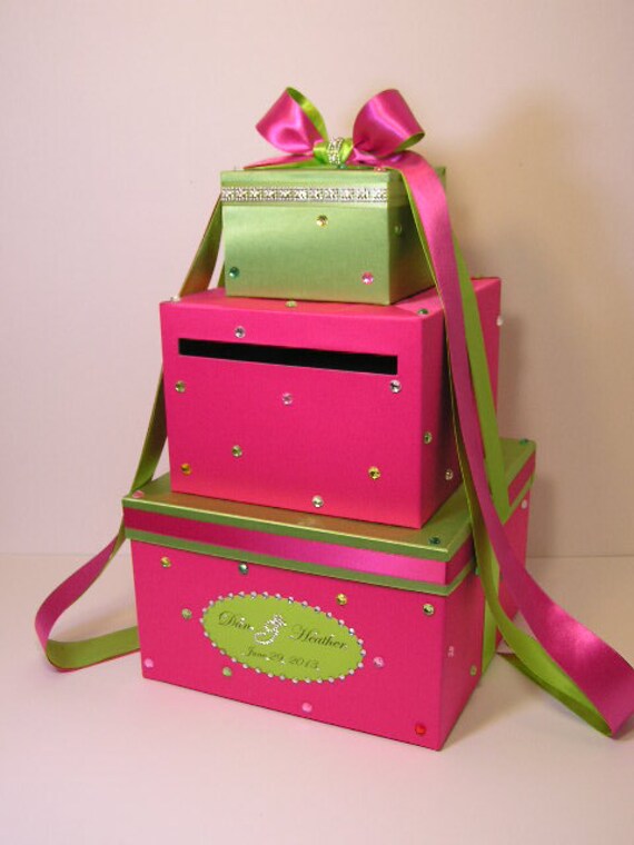 Wedding Card Box Hot pinkshocking pink and Lime green Sweet | Etsy