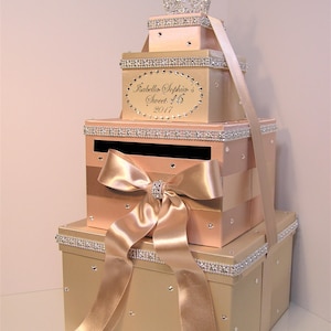 Quinceañera/Sweet 16/Birthday/Wedding Card Box Champagne and Blush Pink/Rose Gold Gift Card Box Money Box  Holder--Customize in your color