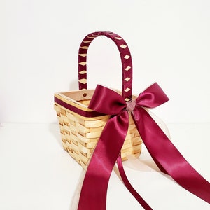 Flower Girl Basket, Wood Wedding Baskets, Blush Pink Wedding Flower Girl Baskets, Decorated Basket, Flower Baskets, Customize your color Natural