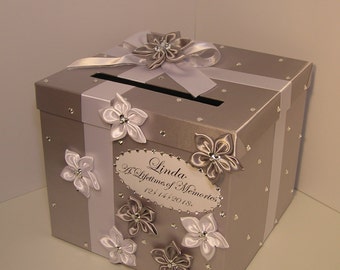 Wedding /Quinceañera/Sweet 16/Bat Mitzvah Card Box Silver and White Gift Card Box Money Box Holder-Customize your color