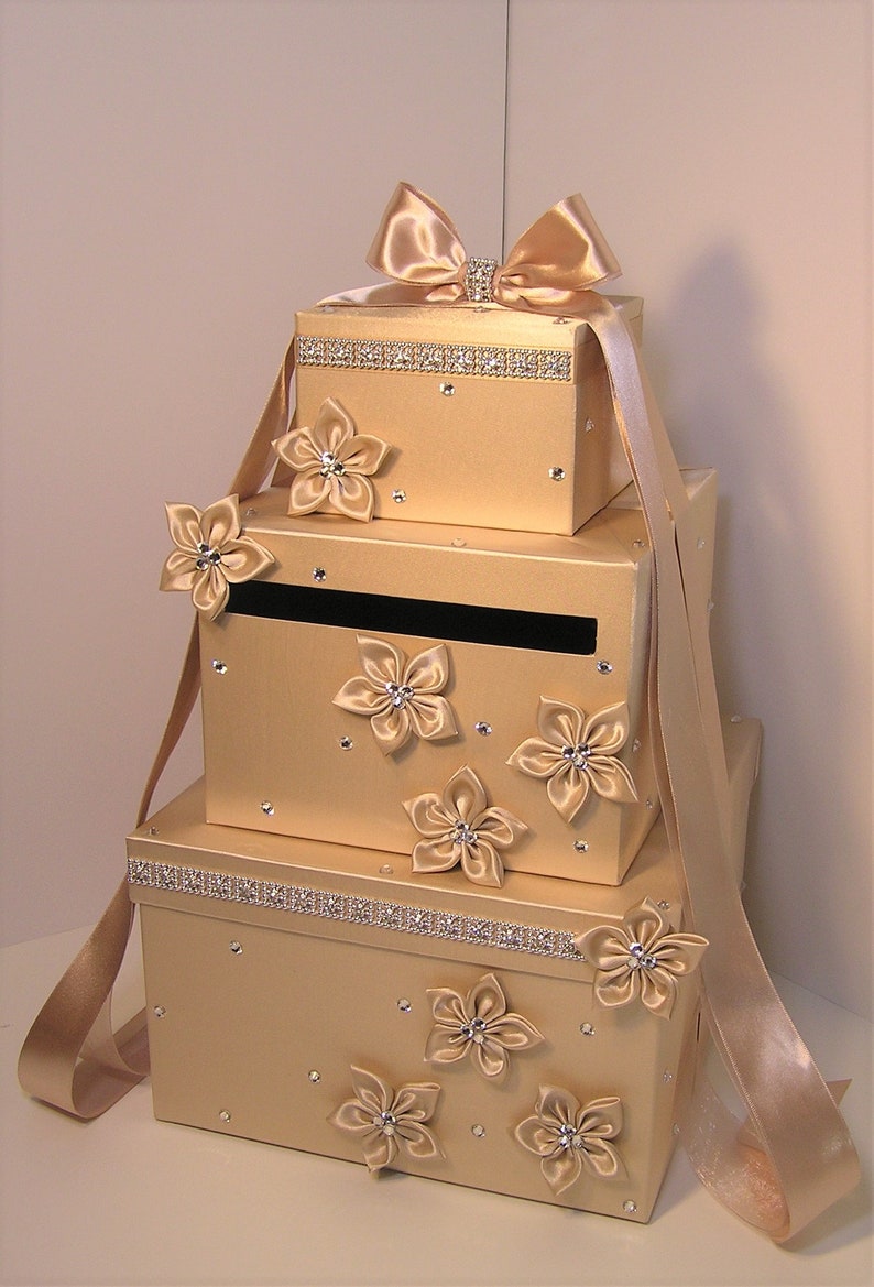 Wedding /Quinceañera/Sweet 16/Bat Mitzvah Card Box Champagne Gift Card Box Money Box Holder/Wedding card box holder-Customize your color image 4