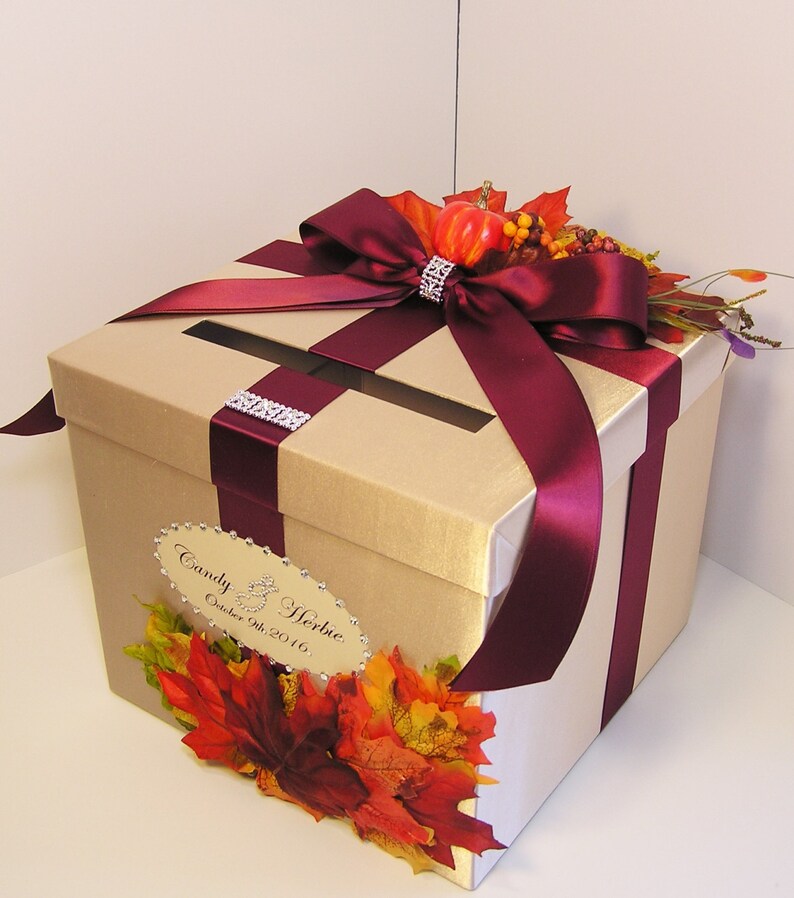 Wedding Card Box Fall Gift Card Box Ivory and Burgundy Money Etsy