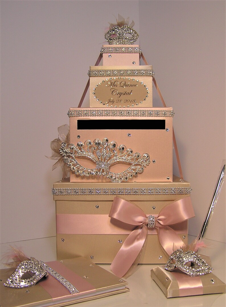 Wedding /quinceañera/sweet 16 Card Box Sets/ 1 Tier Champagne & Blush ...