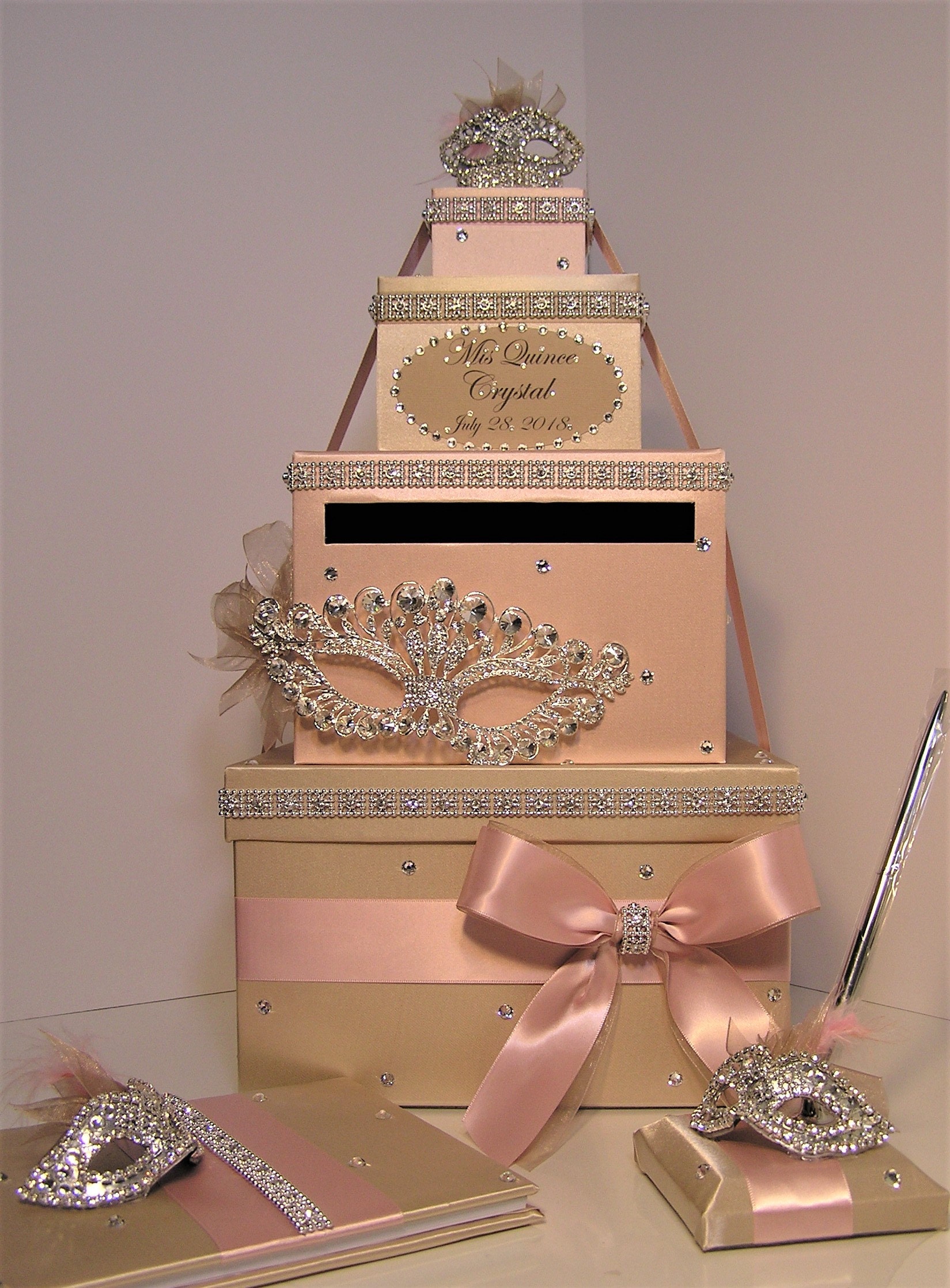 Wedding /quinceañera/sweet 16 Card Box Sets/ 1 Tier Champagne & Blush ...