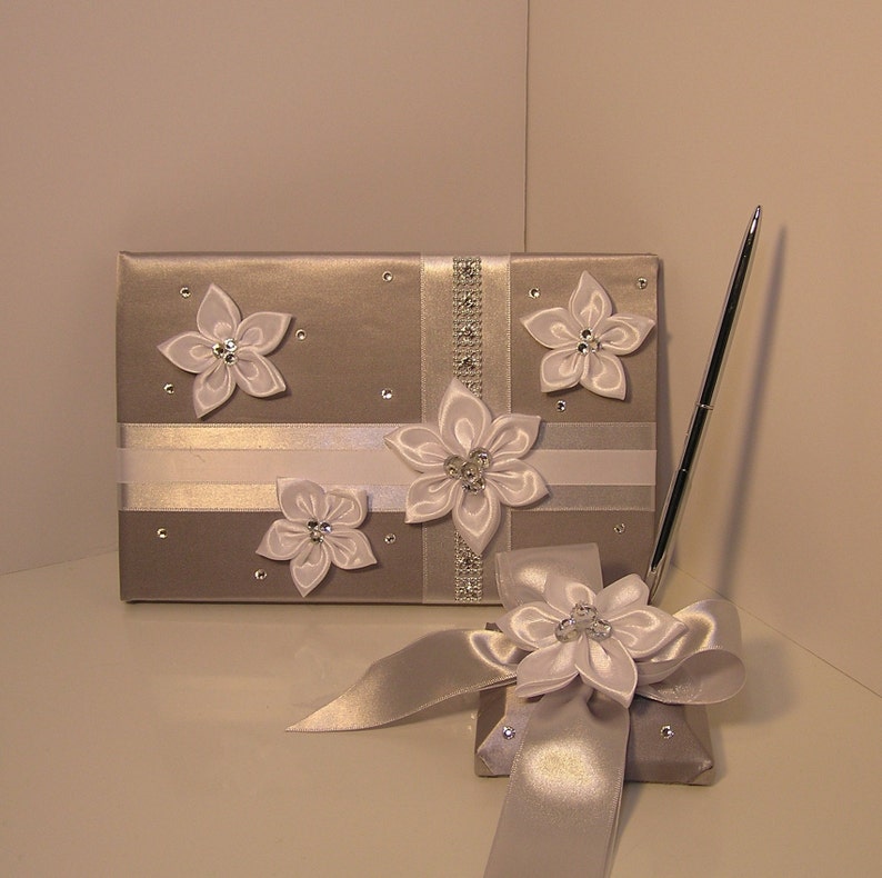 Custom Made Wedding hot pink and White Guest Book and Pen Set