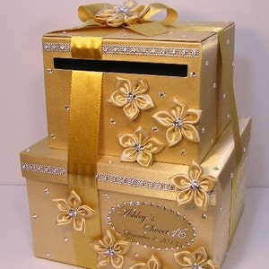 Wedding Card Box/Sweet 16 Gift Card Box 2 tier Gold Money Card Box Holder-customize your color image 1