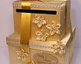 Wedding Card Box/Sweet 16 Gift Card Box 2 tier Gold Money Card Box Holder-customize your color