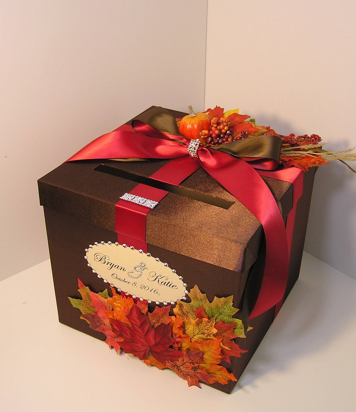 Wedding Card Box Fall Gift Card Box Choco Brown and Champagne Etsy