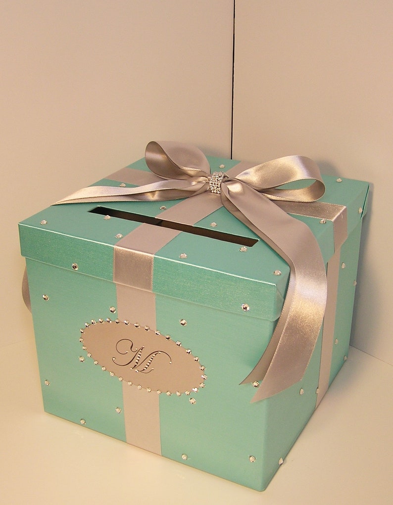 Wedding /Quinceañera/Sweet 16/Bat Mitzvah Card Box Blue Gift Card Box Money Box/Wedding card box holderCustomize in your color 10x10x9 image 6