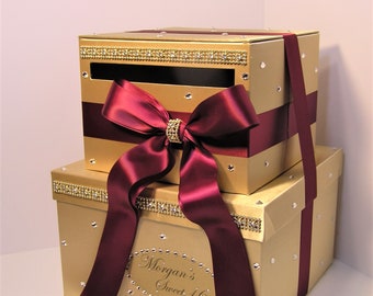 Wedding /Quinceañera/Sweet 16/Bat Mitzvah Card Box Gold and Burgundy ,Gift Card Box Money Box  Holder Sweet 16--Customize your color