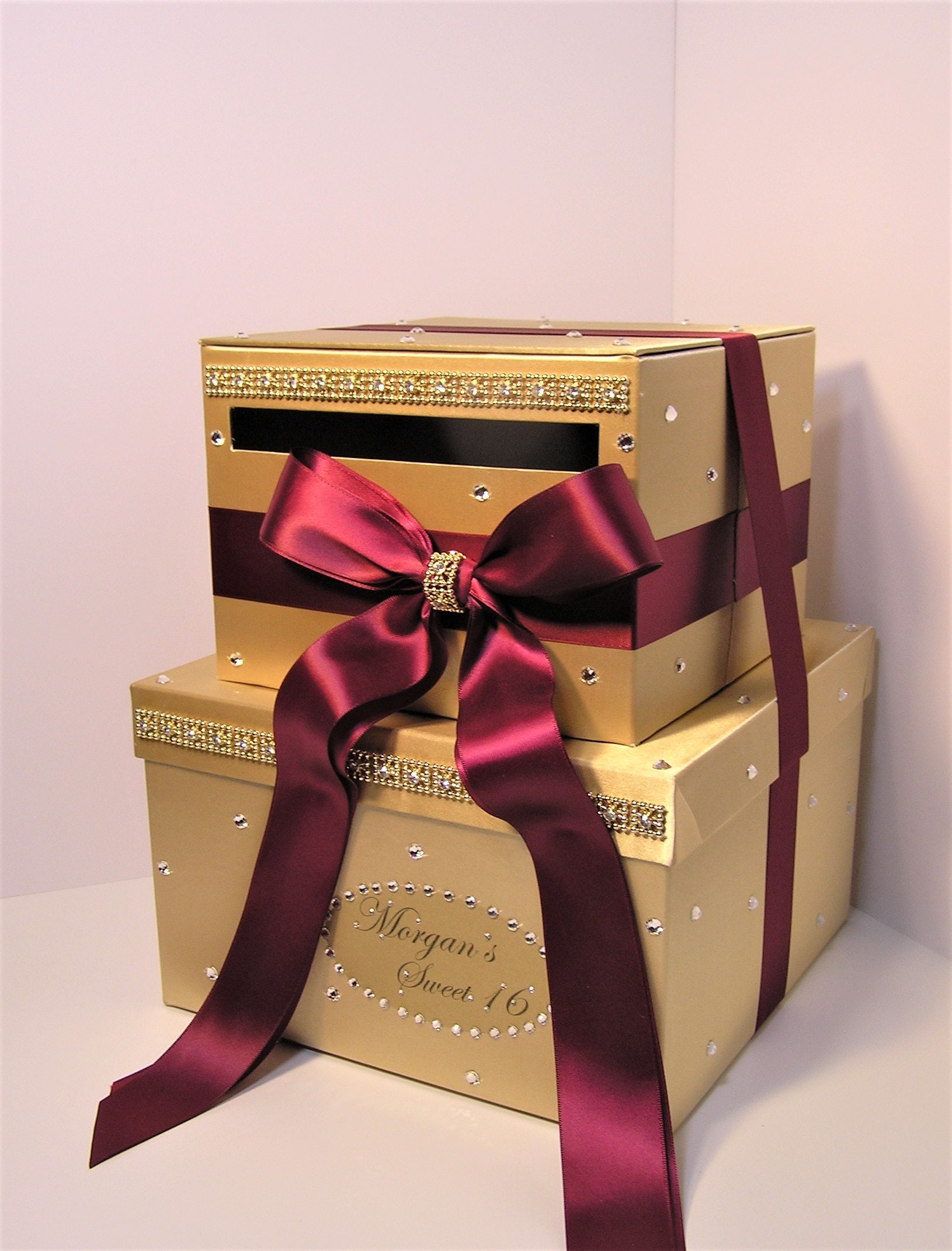 Wedding Card Box Gold and Burgundy gift Card Box Money Box Etsy