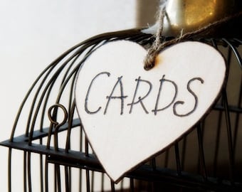 Hand Carved Rustic Heart Wooden CARDS sign /Wedding Signs/Shabby Chic Elegant Rustic Woodland Cinderella Romantic Wedding Signs