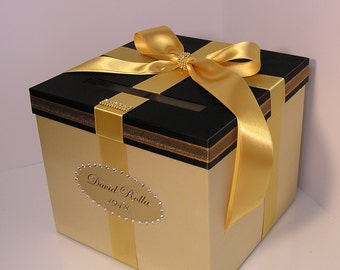 Wedding /Quinceañera/Sweet 16/Bat Mitzvah Card Box Gold and Black Gift Card Box Money Box/Wedding card box holder-Customize your color