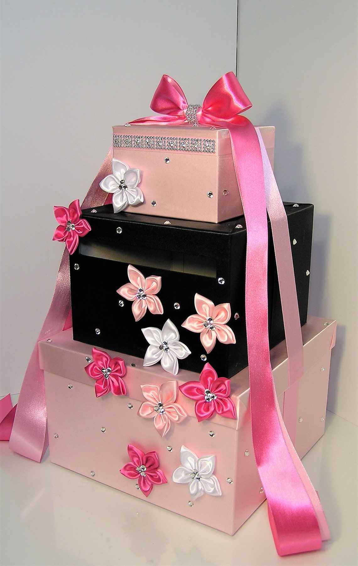 Wedding Card Box Hot pink Light pink and Ivory Gift Card Box Etsy