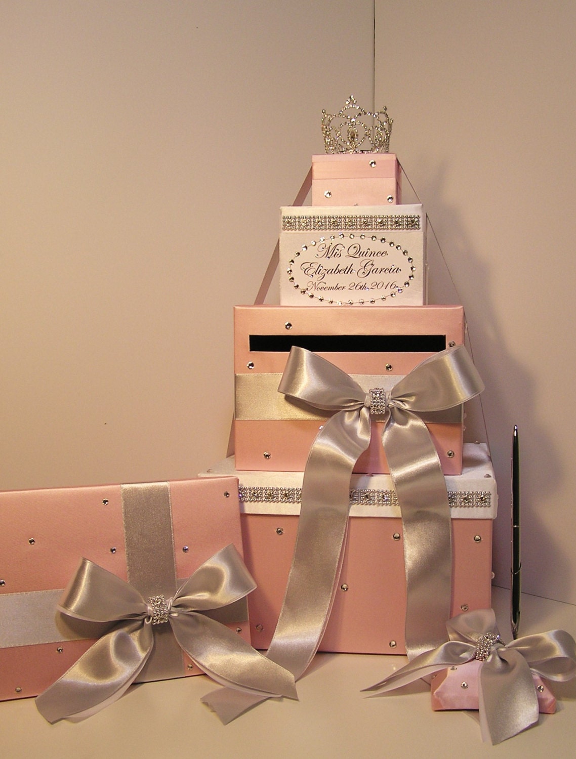 Wedding /quinceañera/sweet 16 Card Box 4sets/4-tier Champagne & Ivory ...