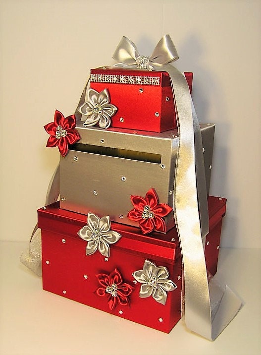 Wedding Card Box Red and Silver Gift Card Box Money Box Etsy