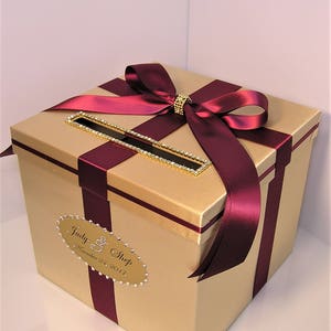 Hochzeit/Quinceañera/Sweet 16 Kartenbox Gold und Burgunder-Geschenk-Kästchen Spardose Halter-Individualisiere deine Farbe Bild 1