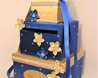 Wedding /Quinceañera/Sweet 16/Bat Mitzvah Card Box Royal blue and Gold Gift Card Box Money Box/Wedding card box holder--Customize Your Color
