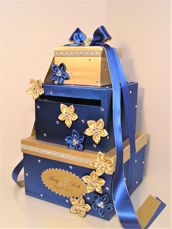 Wedding Card Box Royal Blue and Gold Gift Card Box Money Box Etsy