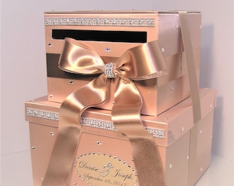 Wedding /Quinceañera/Sweet 16/Bat Mitzvah Card Box Rose Gold and Champagne ,Gift Card Box Money Box  Holder Sweet 16--Customize your color