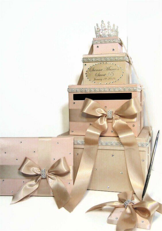 Wedding /quinceañera/sweet 16 Card Box Sets/ 1 Tier Champagne & Blush ...