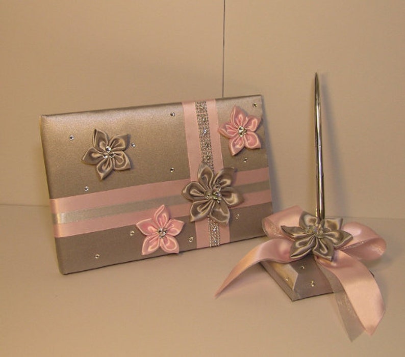Wedding Guest Book and Pen Set Silver and White custom Etsy