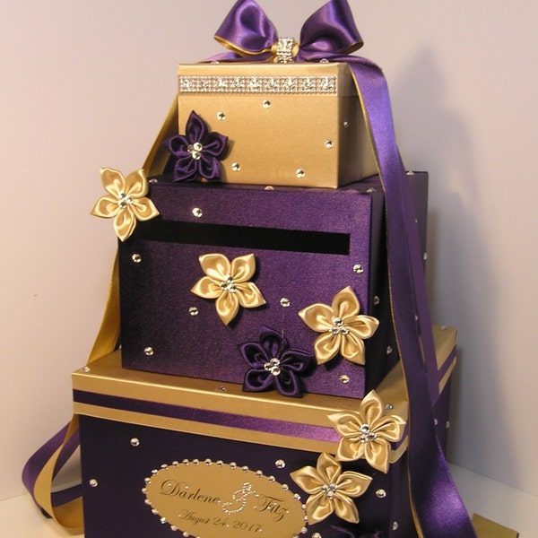 Wedding /Quinceañera/Sweet 16/Bat Mitzvah  Card Box Plum/Eggplant Purple and Gold  Gift Card Box Money Box Holder--Customize Your Color